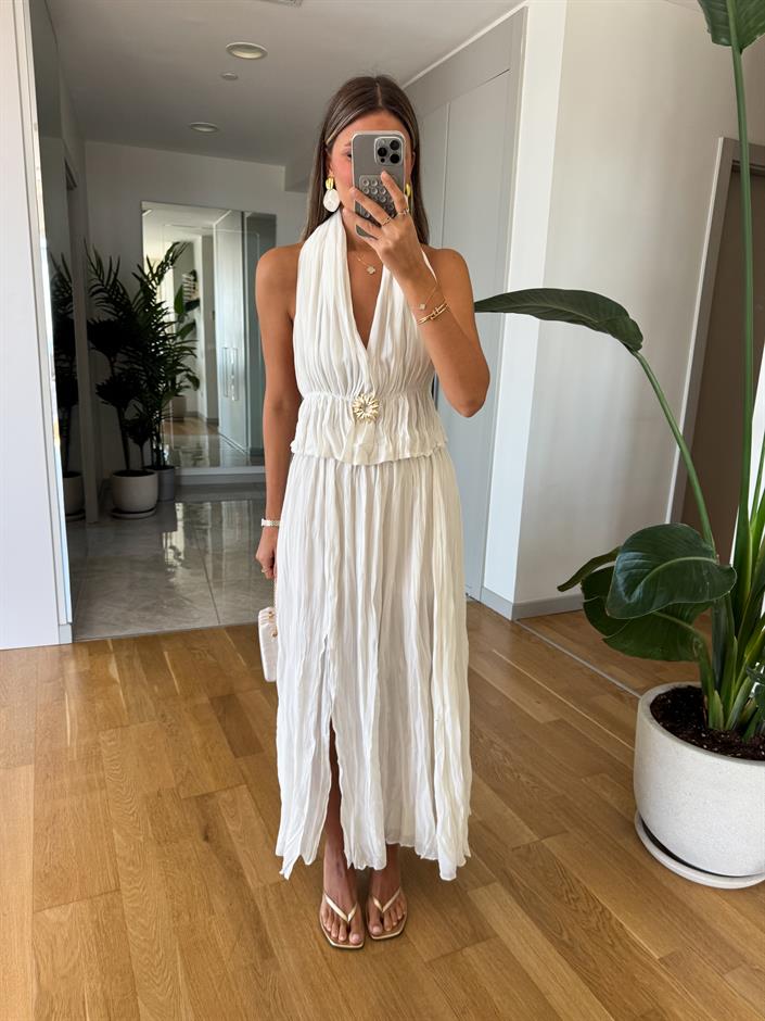 Tasarım Ekru Sırt Dekolteli Takım 