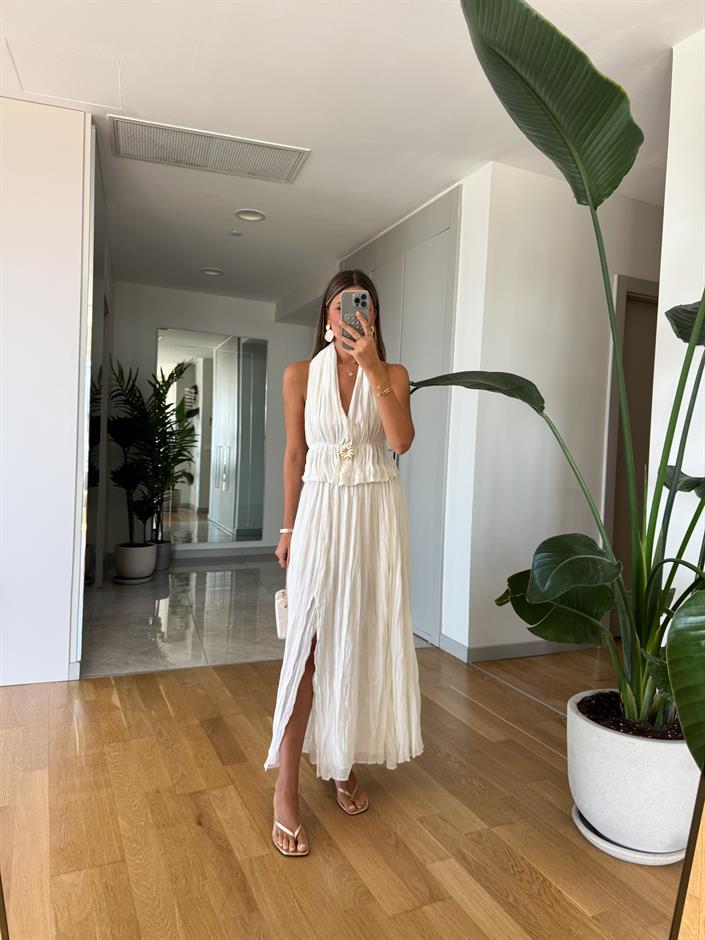 Tasarım Ekru Sırt Dekolteli Takım 