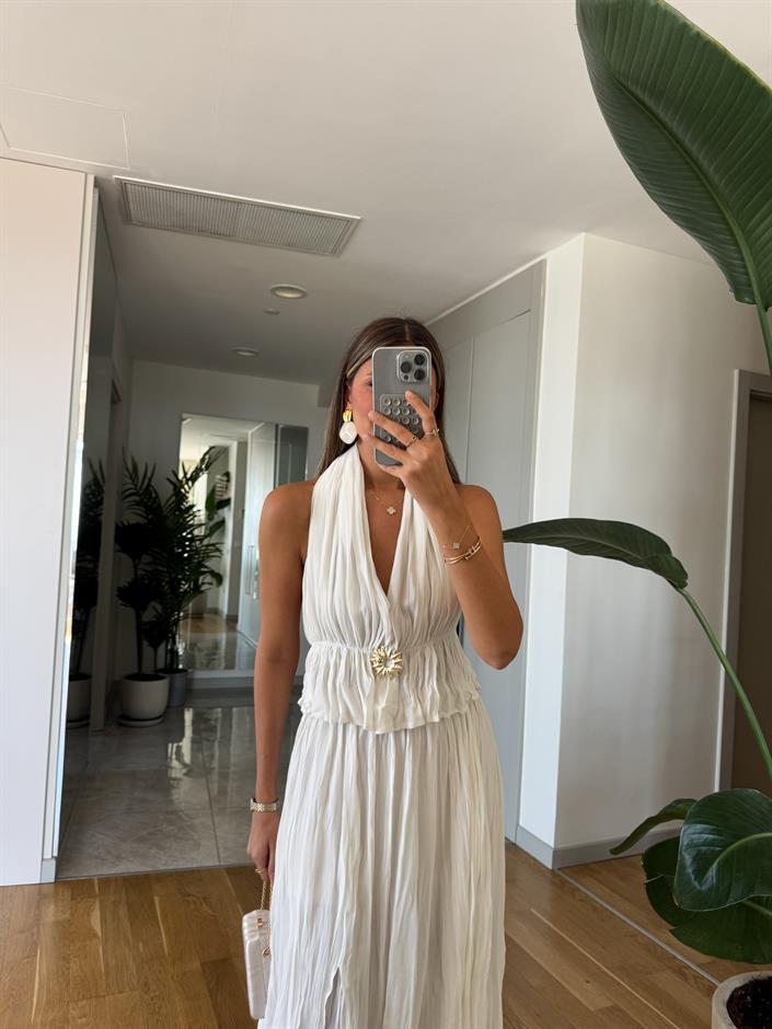 Tasarım Ekru Sırt Dekolteli Takım 