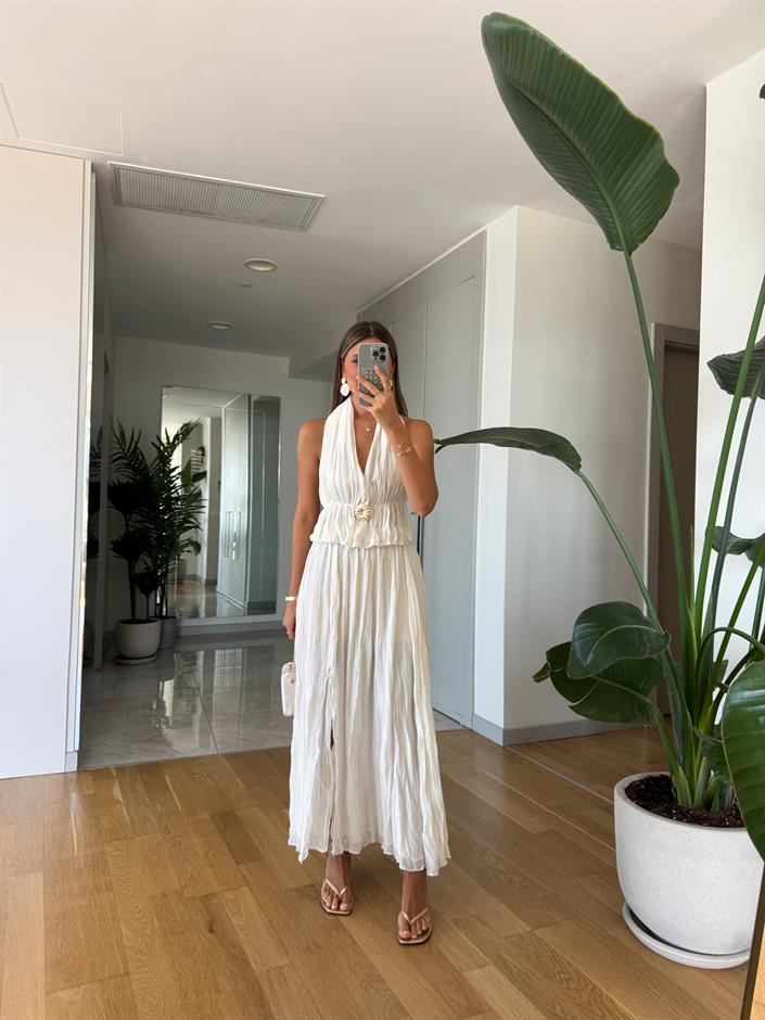 Tasarım Ekru Sırt Dekolteli Takım 