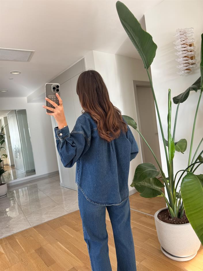 Taşlı Denim Gömlek