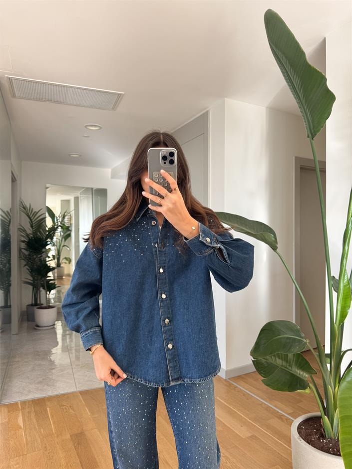 Taşlı Denim Gömlek