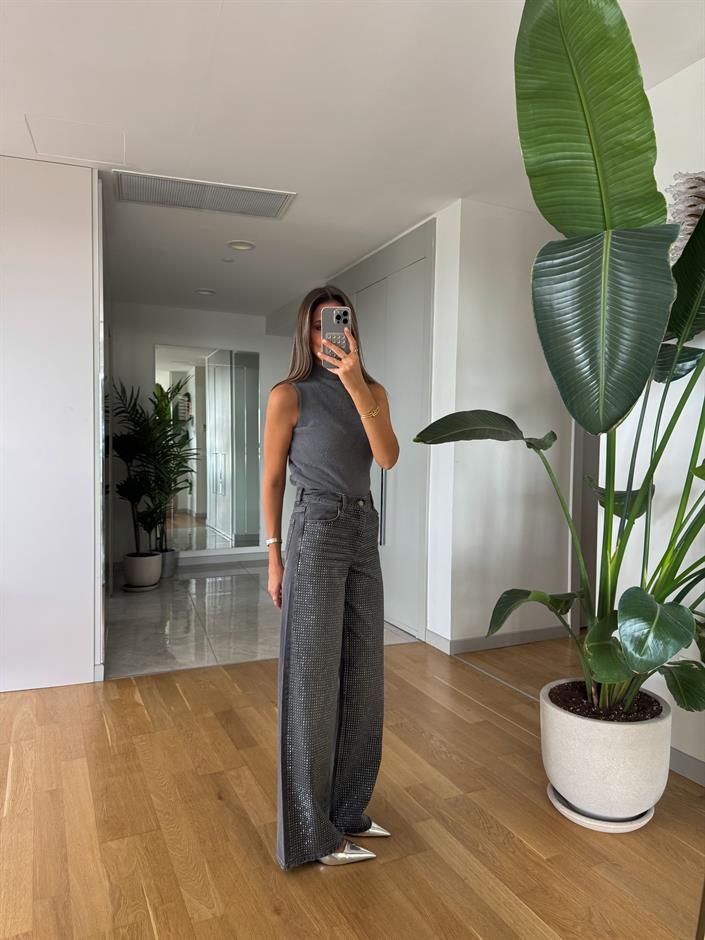 Taşlı Premium Jean - Gri 