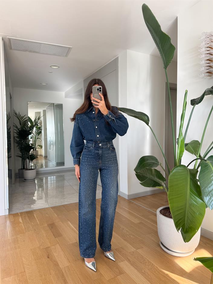 Taşlı Straight Kesim Jean