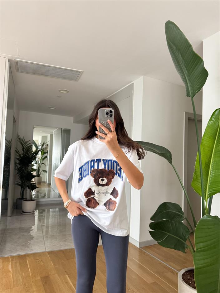 Teddy Baskılı Beyaz Tişört