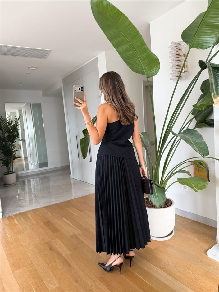 Tek Omuzlu Piliseli Etekli Takım - Lacivert