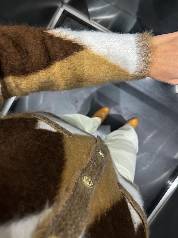 Şardonlu Baklava Desen Hırka - Kahve