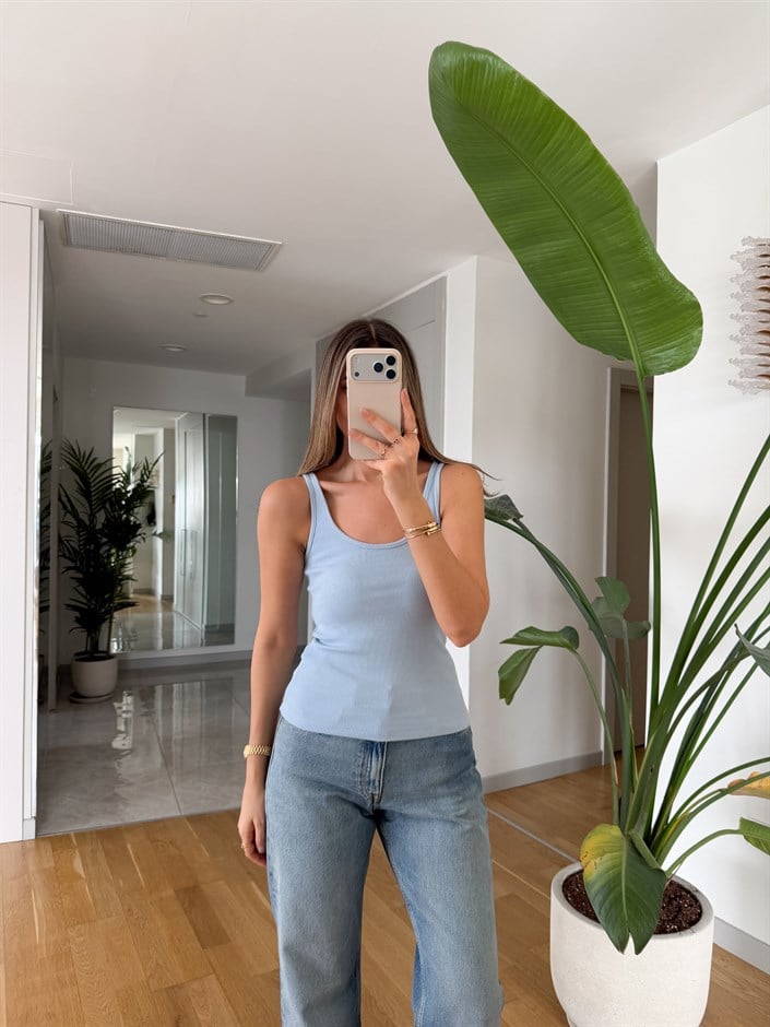 U Yaka Askılı Atlet - Bebe Mavi