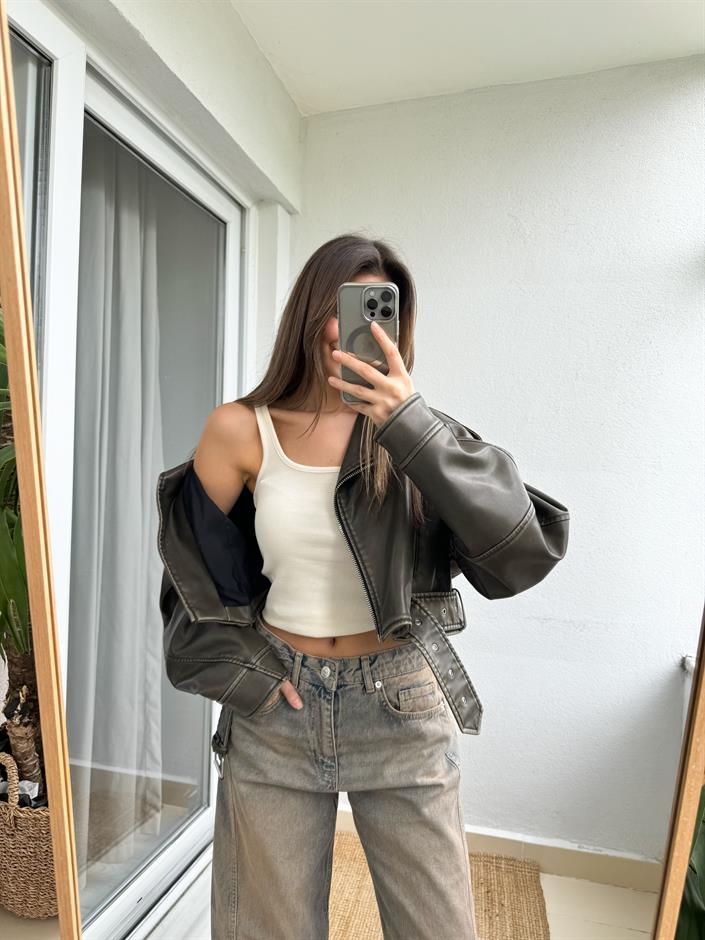 U Yaka Askılı Atlet- Ekru