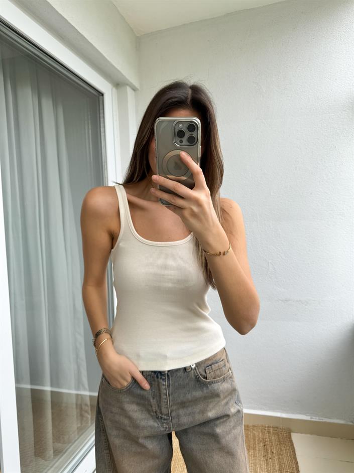 U Yaka Askılı Atlet- Ekru