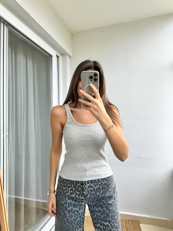 U Yaka Askılı Atlet- Gri