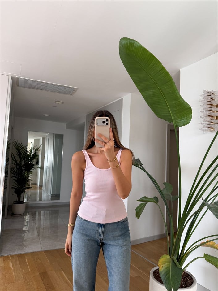 U Yaka Askılı Atlet - Pembe