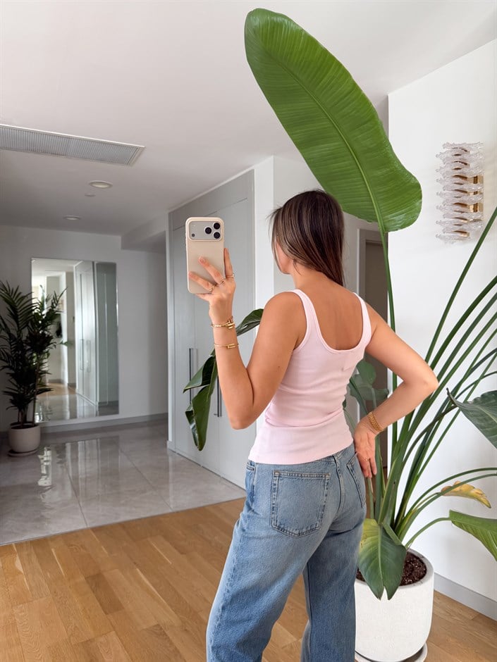 U Yaka Askılı Atlet - Pembe