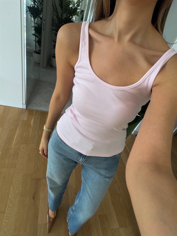 U Yaka Askılı Atlet - Pembe