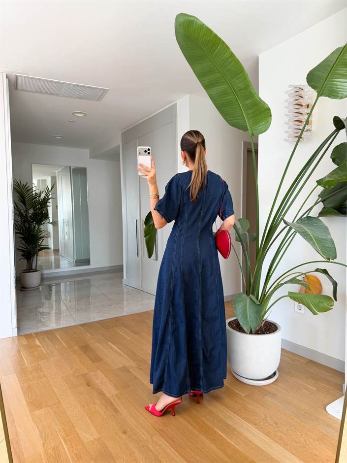 Urban Düğmeli Midi Denim Elbise