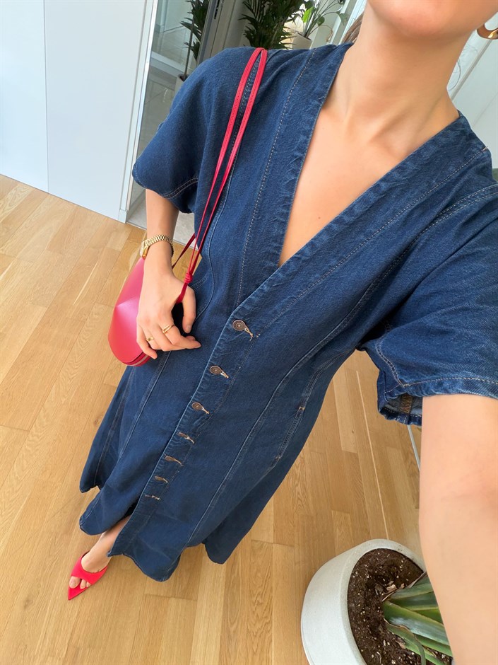 Urban Düğmeli Midi Denim Elbise