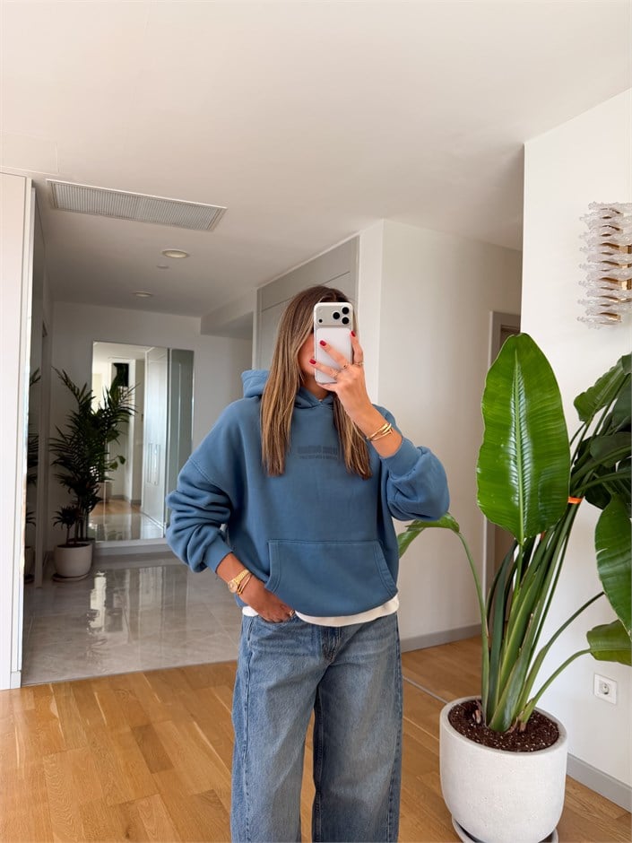 Urban Sırt Baskılı Sweatshirt - Mavi