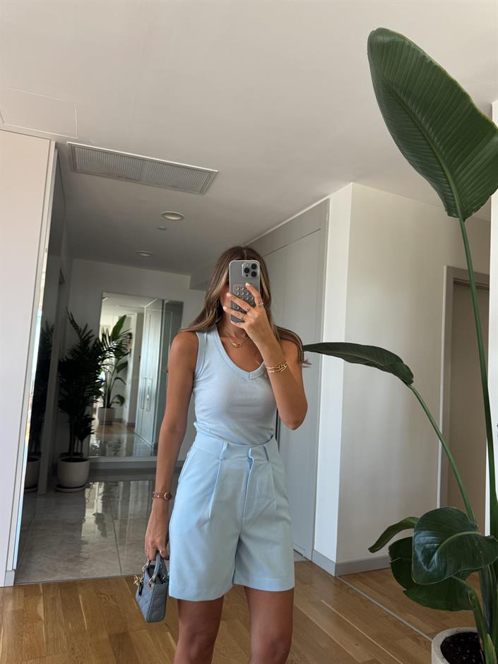 V Yaka Sıfır Kol Badi - Mavi