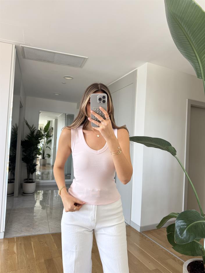 V Yaka Sıfır Kol Badi - Pembe