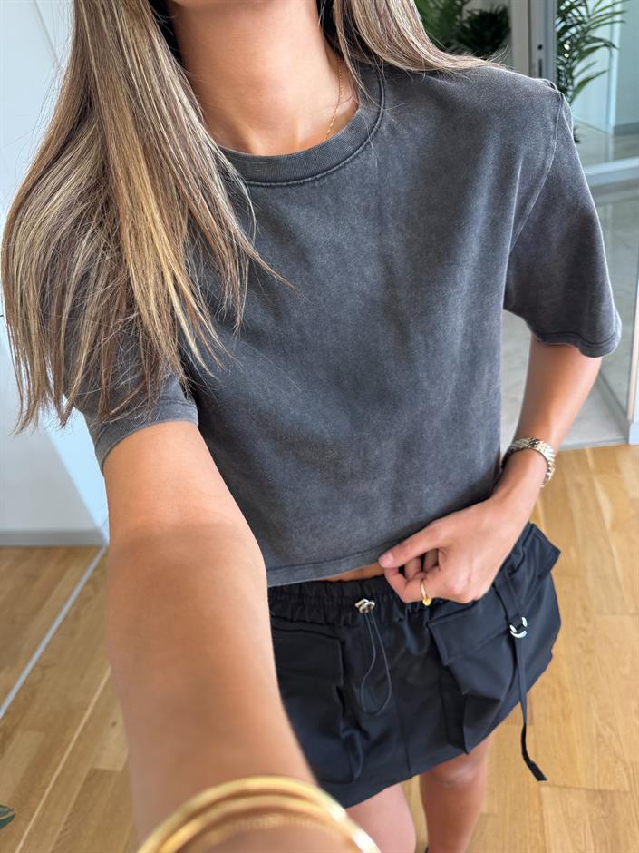 Vatkalı Kısa Zr Tişört - Antrasit