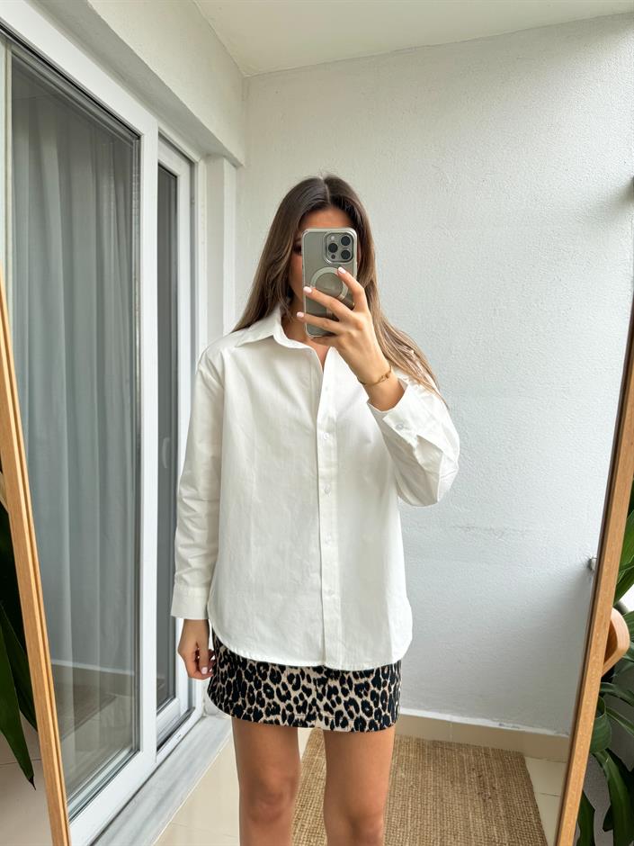 Vatkalı Tok Dokulu Poplin Gömlek-Ekru