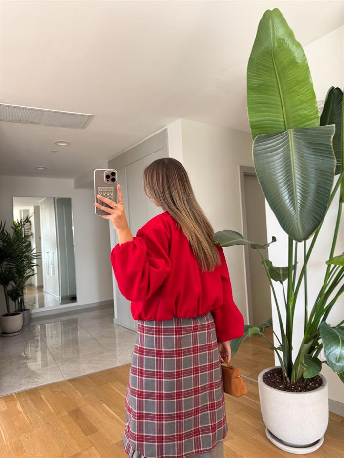 Venice Fermuarlı Kaşe Bomber Ceket - Kırmızı