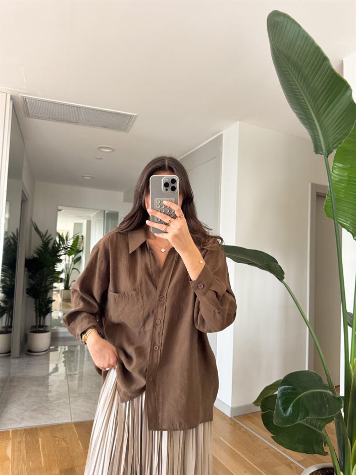 Vicky Tek Cepli Tensel Gömlek - Kahve