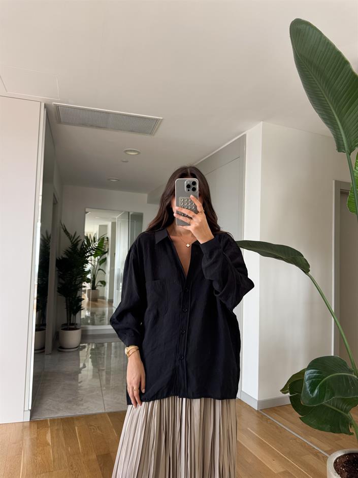 Vicky Tek Cepli Tensel Gömlek - Siyah