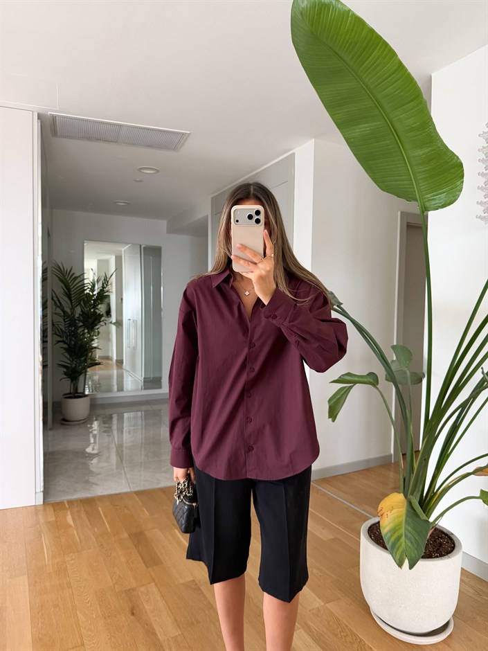 Vinales Poplin Gömlek - Bordo