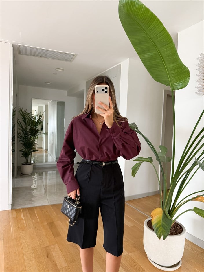 Vinales Poplin Gömlek - Bordo