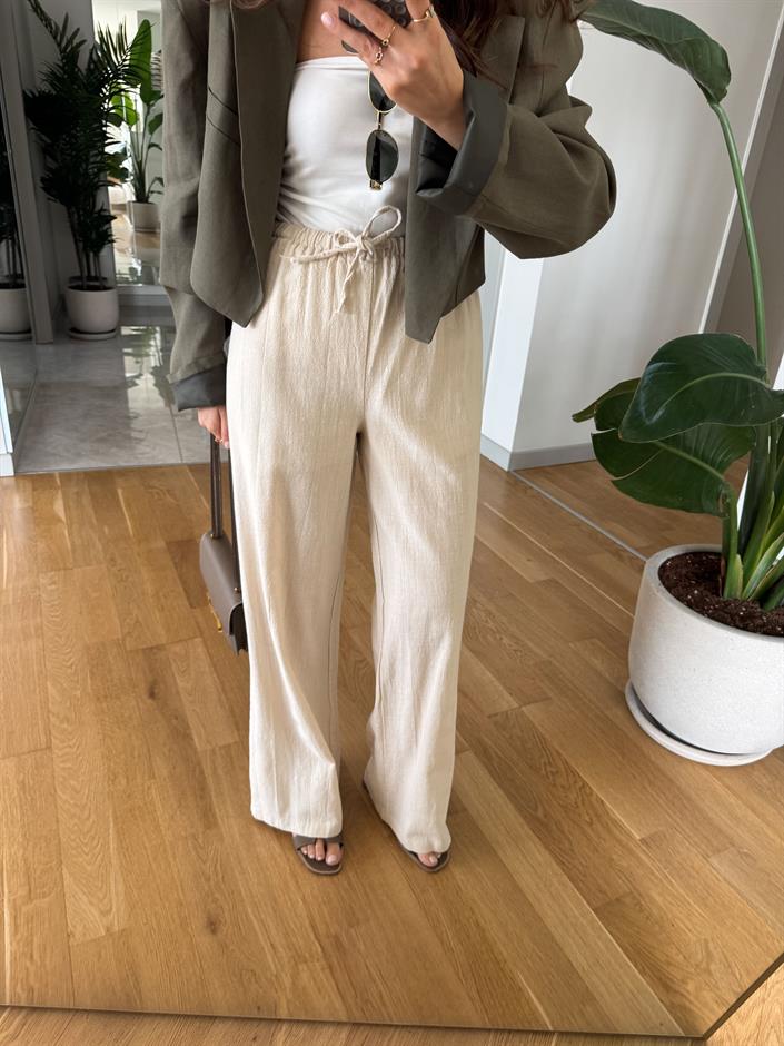 Vispy Keten Görümlü Pantolon-Taş