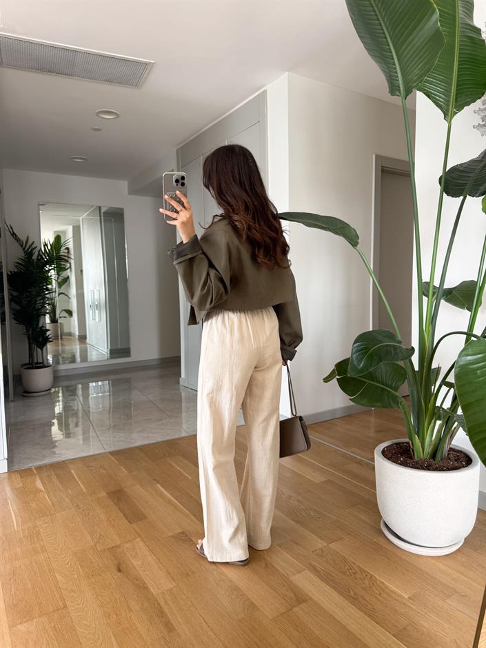 Vispy Keten Görümlü Pantolon-Taş