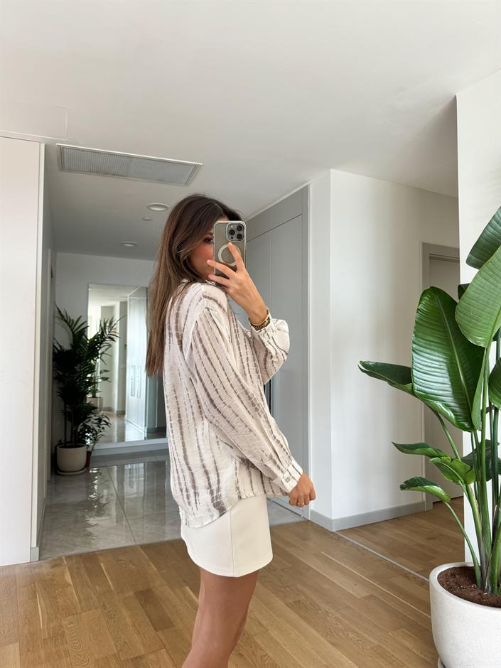 Vizon Ekru Batik Desen Gömlek