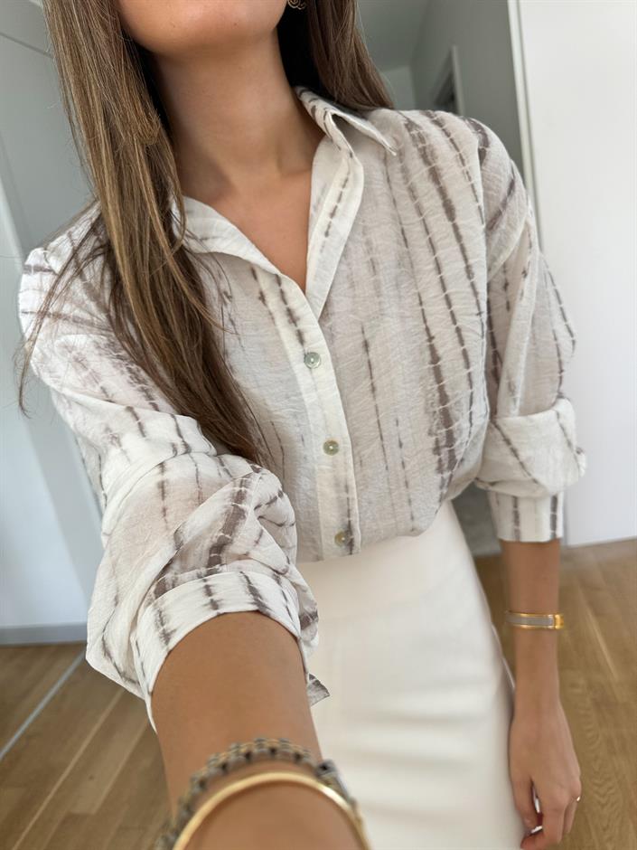 Vizon Ekru Batik Desen Gömlek