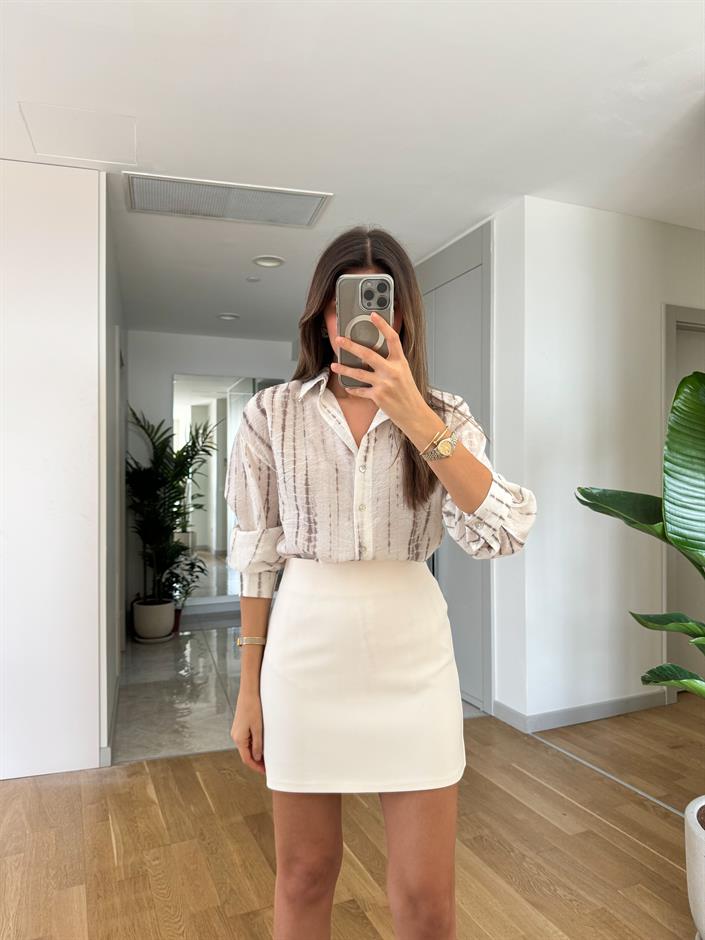 Vizon Ekru Batik Desen Gömlek