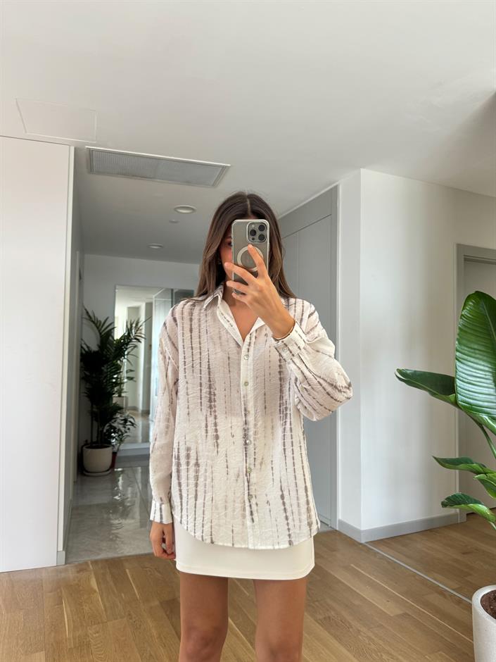 Vizon Ekru Batik Desen Gömlek