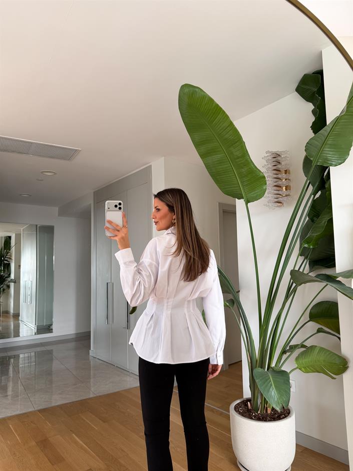 Walker Beli Pileli Poplin Gömlek - Beyaz