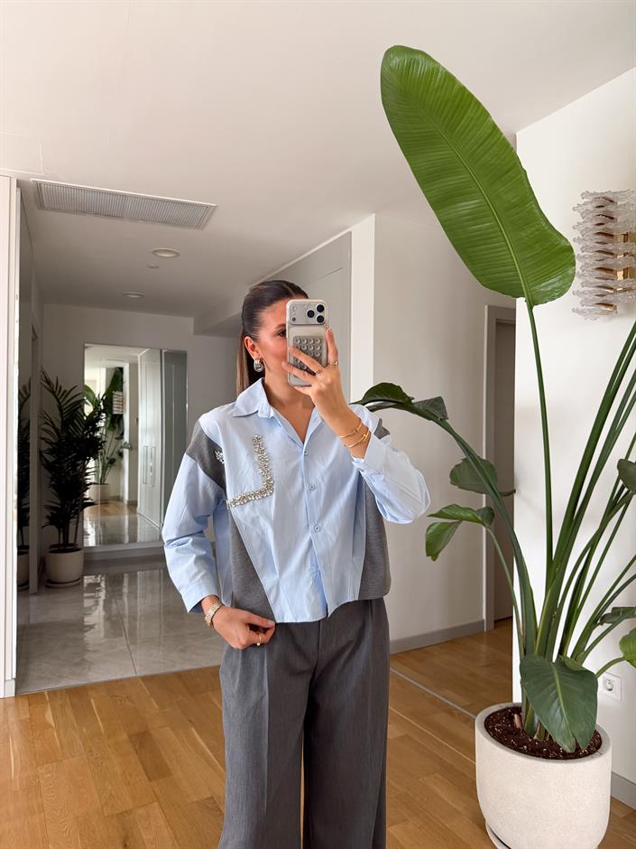 Wheaton Taşlı Triko Detaylı Gömlek - Bebe Mavi