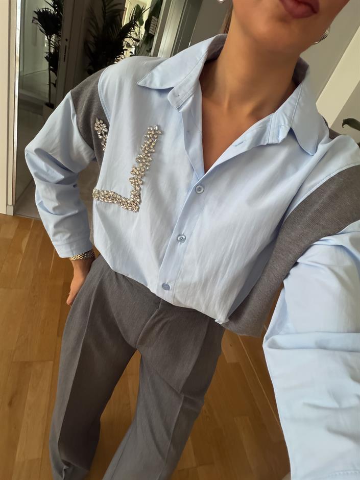 Wheaton Taşlı Triko Detaylı Gömlek - Bebe Mavi