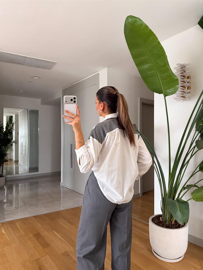 Wheaton Taşlı Triko Detaylı Gömlek - Ekru