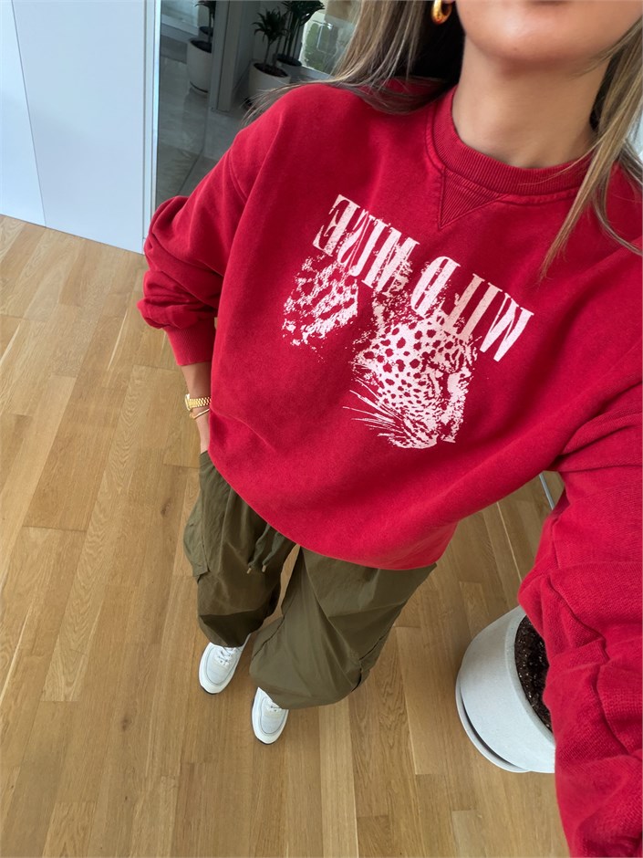 Wıld Muse Baskılı Sweatshirt - Kırmızı