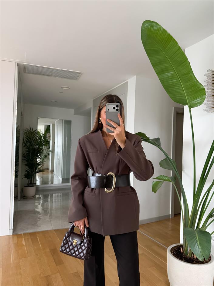 Wright Kalın Kemerli Ceket - Kahve