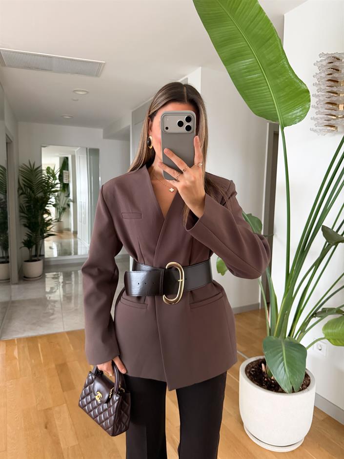 Wright Kalın Kemerli Ceket - Kahve