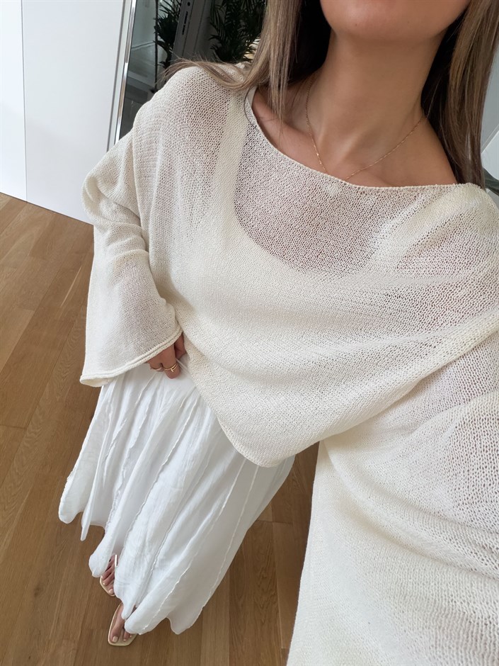 Yarasa Kol Merserize Triko - Ekru