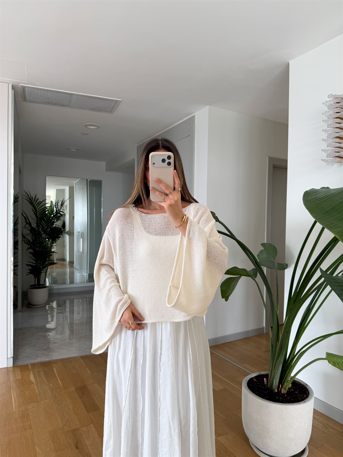 Yarasa Kol Merserize Triko - Ekru