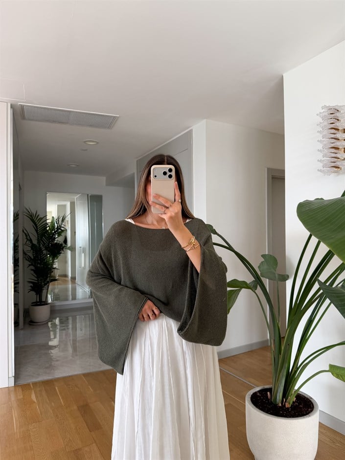 Yarasa Kol Merserize Triko - Haki 