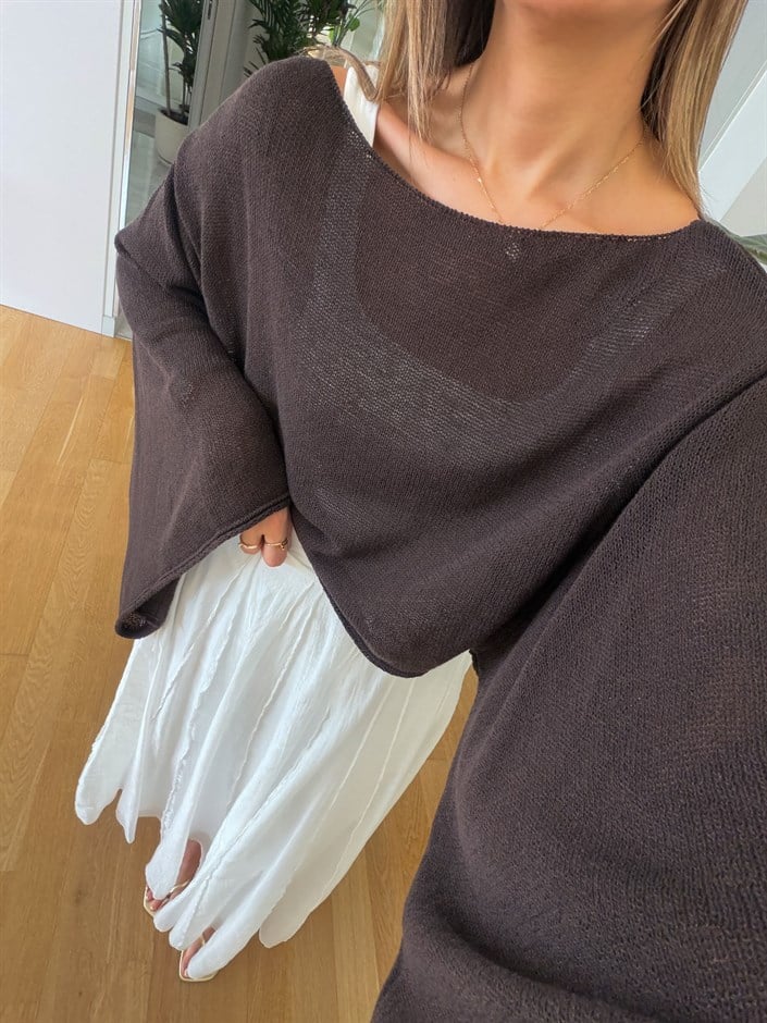 Yarasa Kol Merserize Triko - Kahve