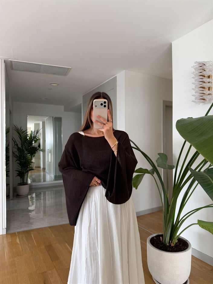 Yarasa Kol Merserize Triko - Kahve