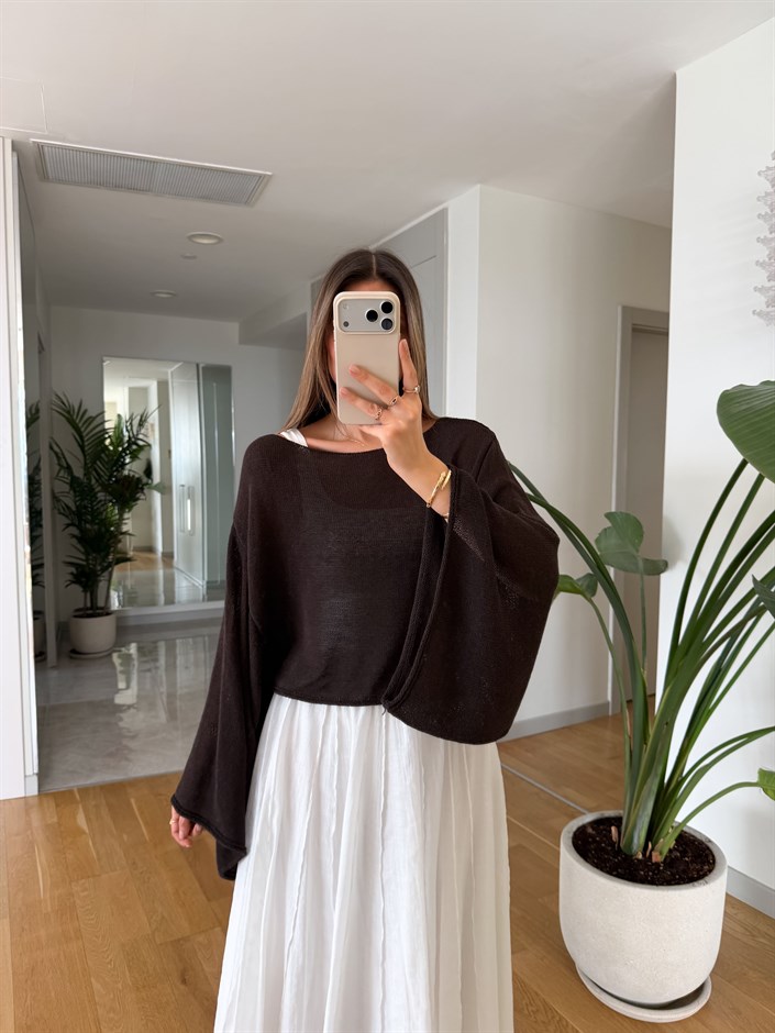 Yarasa Kol Merserize Triko - Kahve