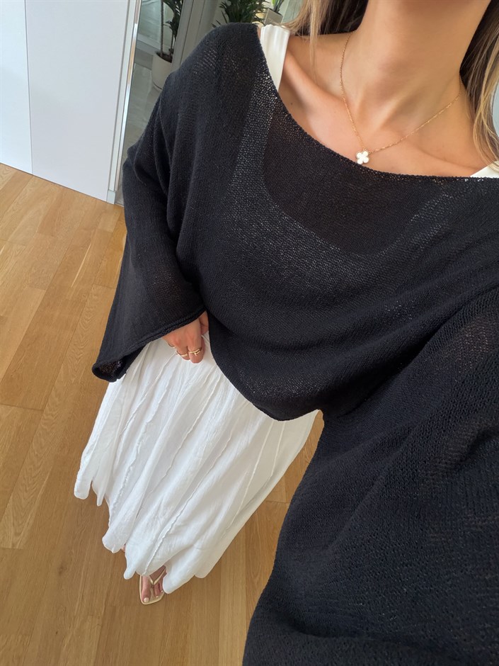 Yarasa Kol Merserize Triko - Siyah